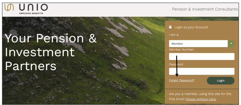 Homepage showing the Forgot Password link