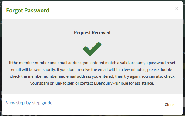 Successful request confirmation screen