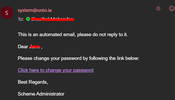 Password reset email with link highlighted