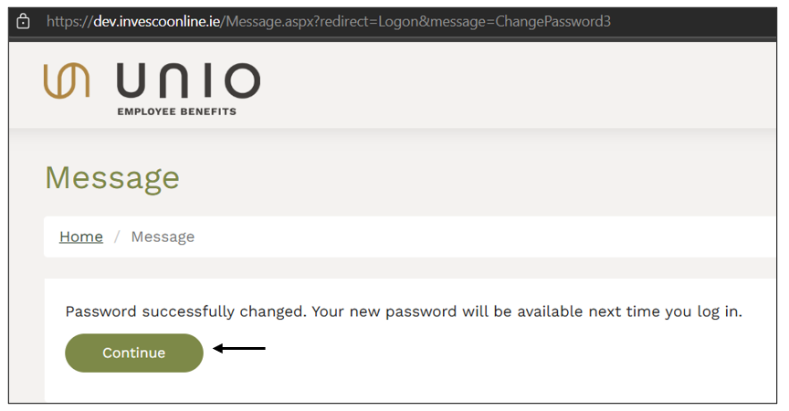 Continue button to return to login